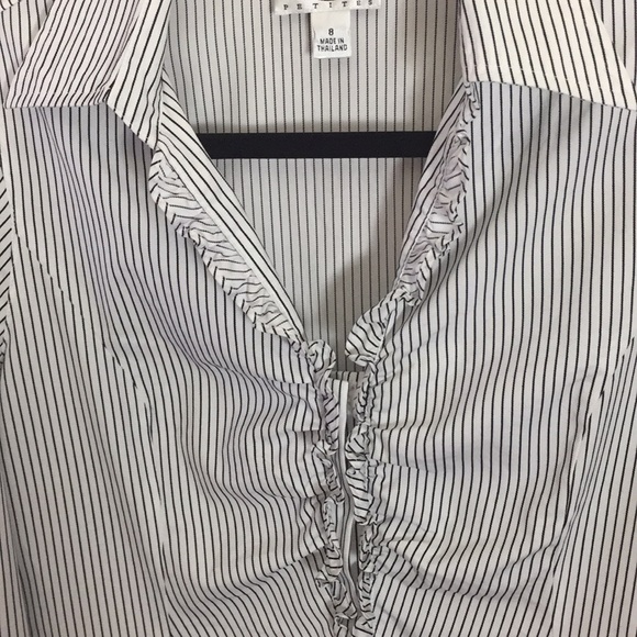 Talbots Ruffled Front Striped Button Down Shirt - Picture 2 of 6